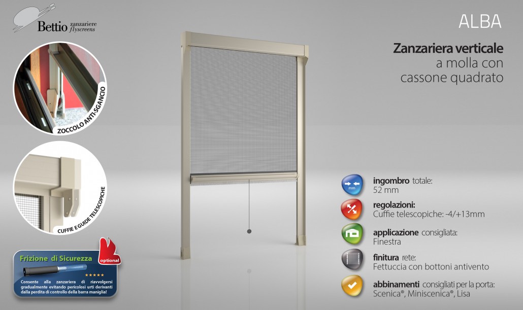 Zanzariera Verticale a molla con cassone quadrato