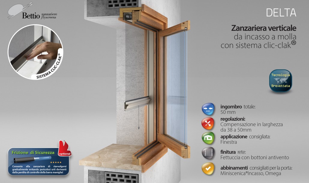 Zanzariera Verticale da incasso a molla con sistema clic-clak.