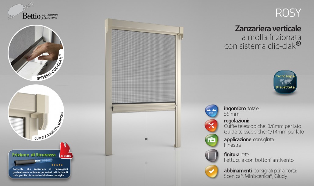 Zanzariera Verticale a molla frizionata con sistema clic-clak