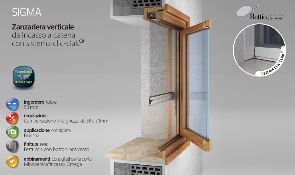 Zanzariera Verticale da incasso a catena con sistema clic-clak